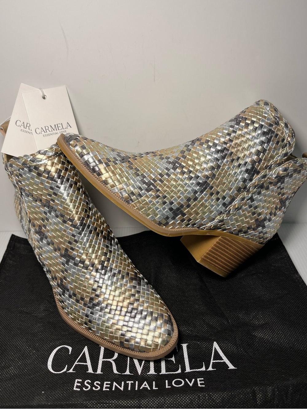 CARMELA Essential Love Genuine Woven Leather
Ankle Booties